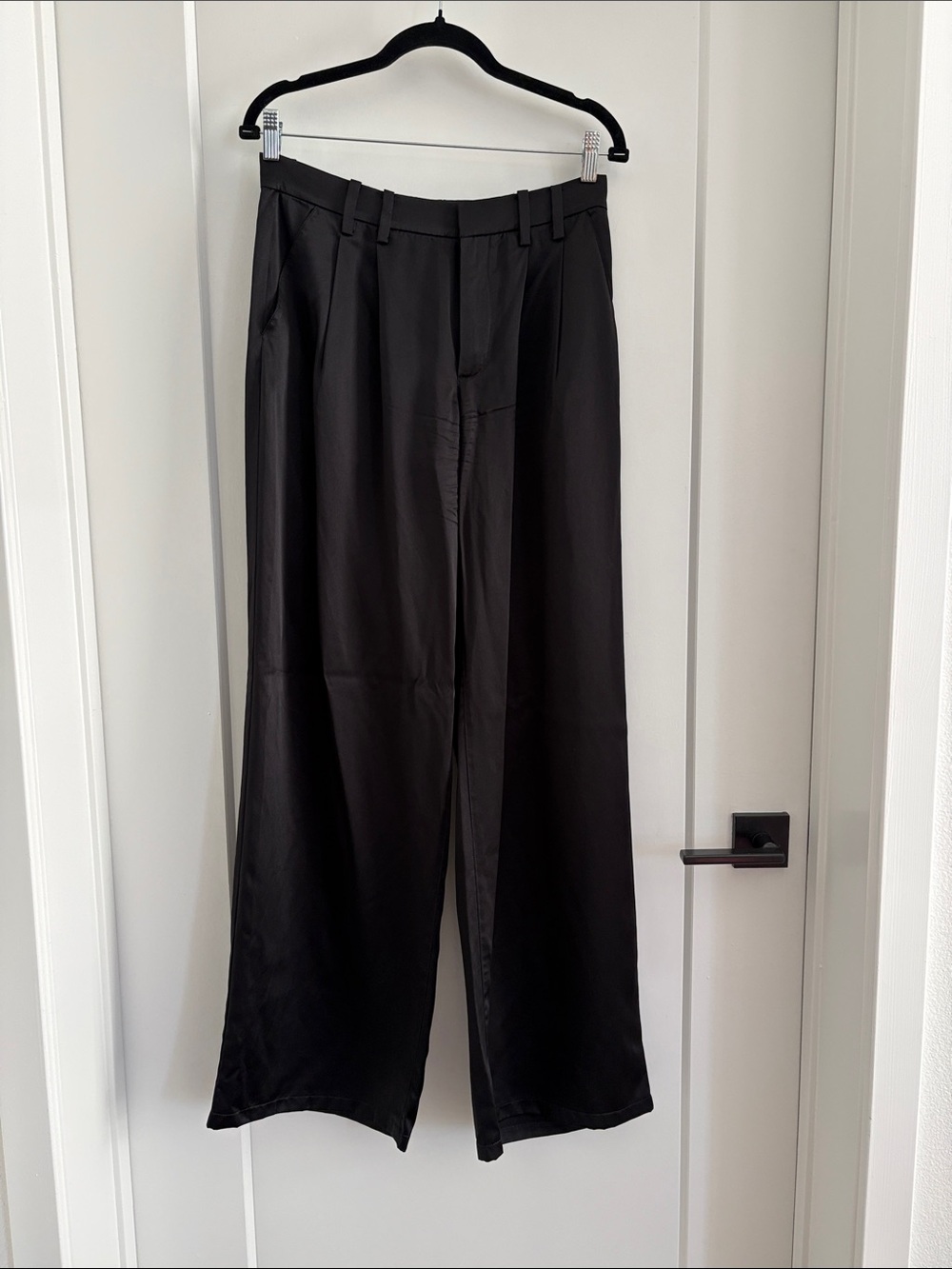 SPRWMN Black Silk Pleated Trousers